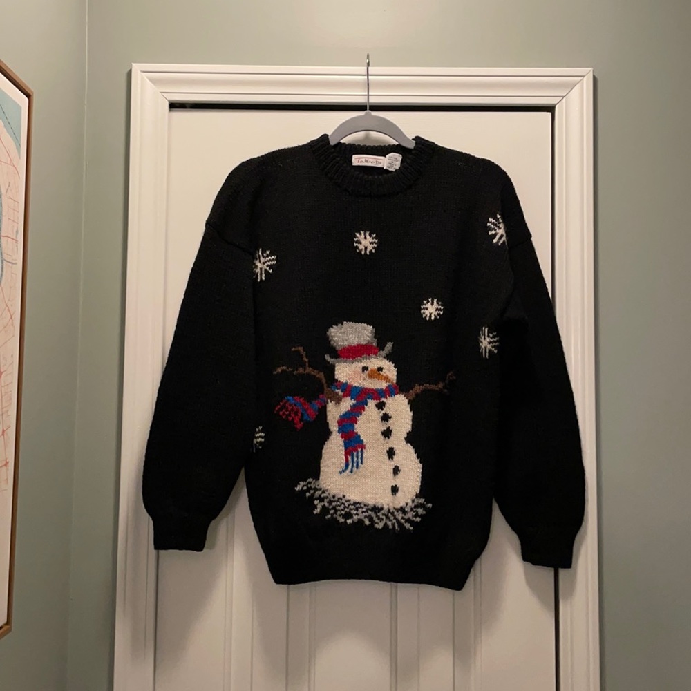 Talbots Snowman 100% crew neck wool sweater